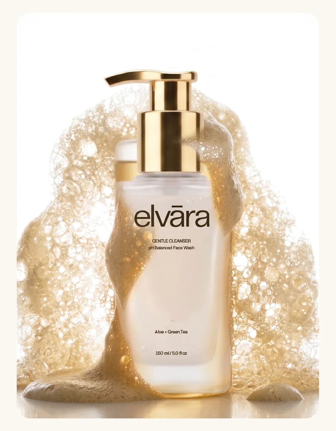 Elvara skincare bottles with gold closures